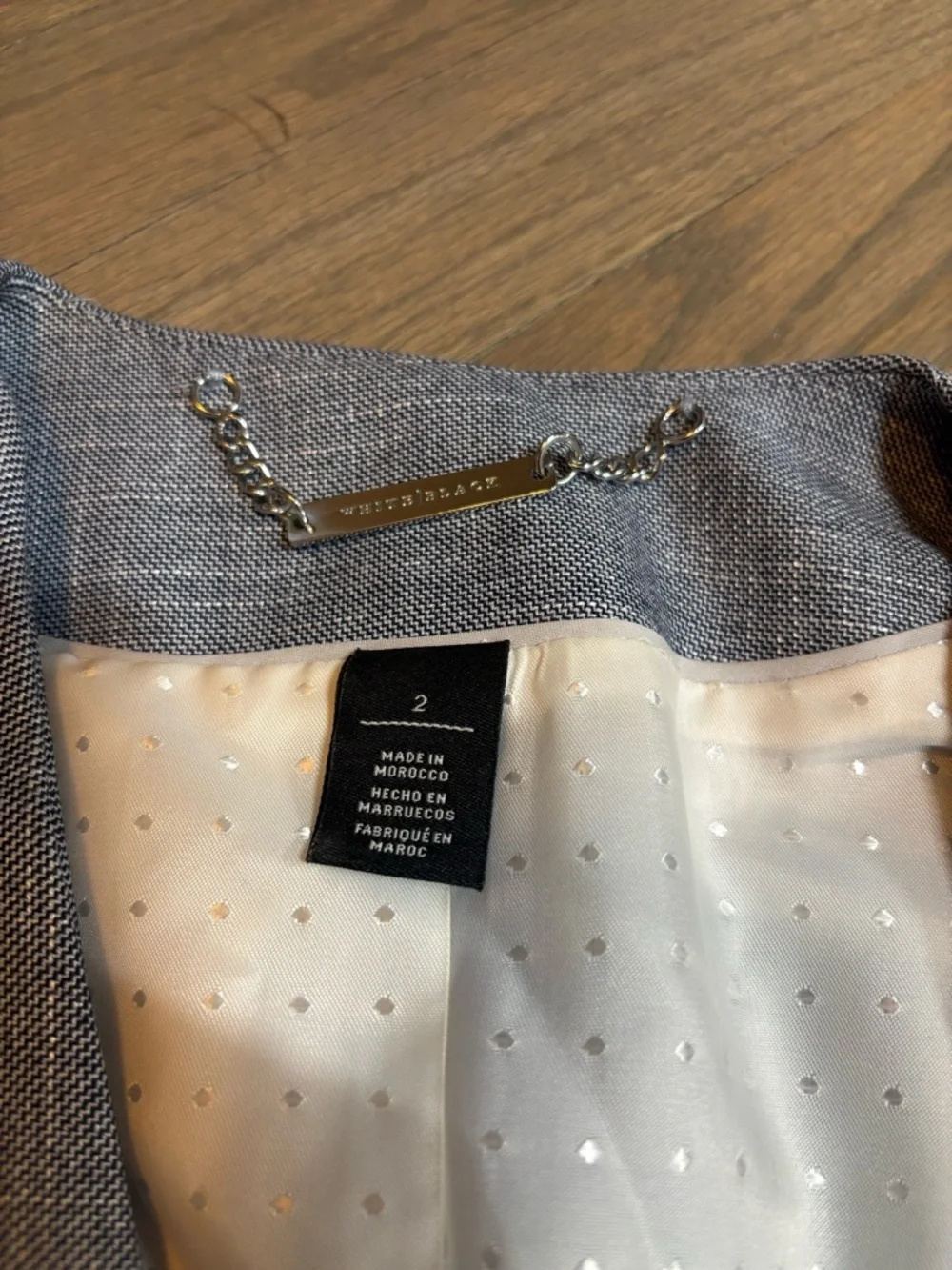 White House Black Market Blue Gray Draped Open-Front Blazer. Size 2